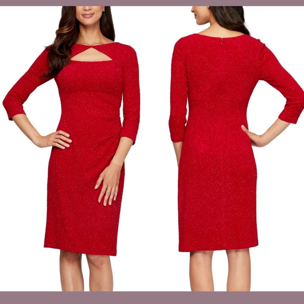 NWT Alex‎ Evenings [ 14 ] Glitter Cutout Sheath Dress in Red